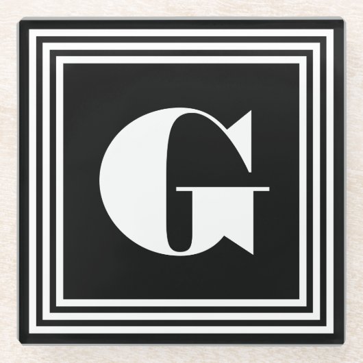 Vet 3 Lijst monogram | Zwart-wit Glazen Onderzetter (Voorkant)
