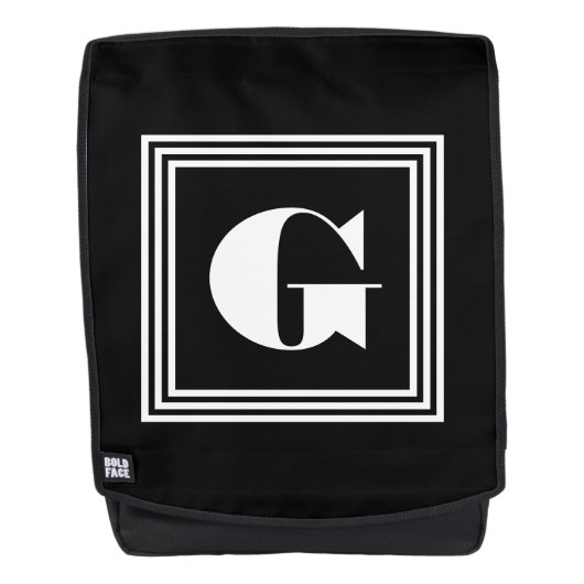 Vet 3 Lijst monogram | Zwart-wit Rugtassen (Voorkant)