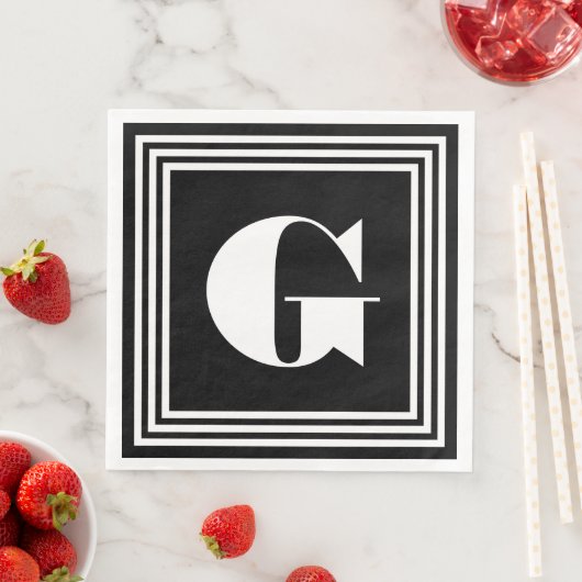 Vet 3 Lijst monogram | Zwart-wit Servet (Insitu)