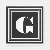 Vet 3 Lijst monogram | Zwart-wit Servet (Voorkant)