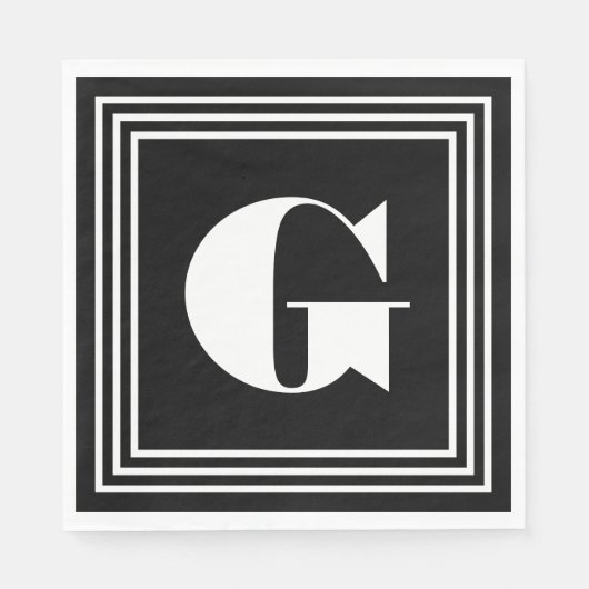 Vet 3 Lijst monogram | Zwart-wit Servet (Voorkant)