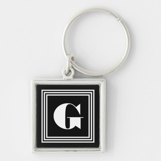 Vet 3 Lijst monogram | Zwart-wit Sleutelhanger (Voorkant)