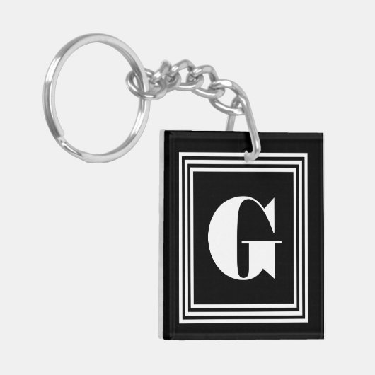 Vet 3 Lijst monogram | Zwart-wit Sleutelhanger (Voorkant Links)