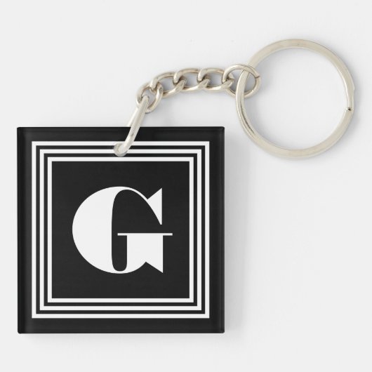 Vet 3 Lijst monogram | Zwart-wit Sleutelhanger (Achterkant)