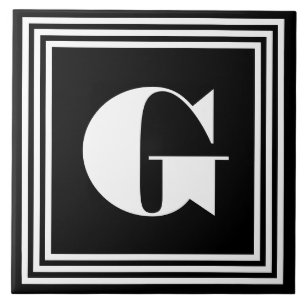 Vet 3 Lijst monogram   Zwart-wit Tegeltje