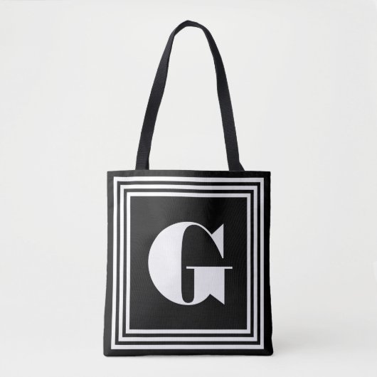 Vet 3 Lijst monogram | Zwart-wit Tote Bag (Voorkant)