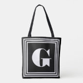 Vet 3 Lijst monogram | Zwart-wit Tote Bag (Achterkant)