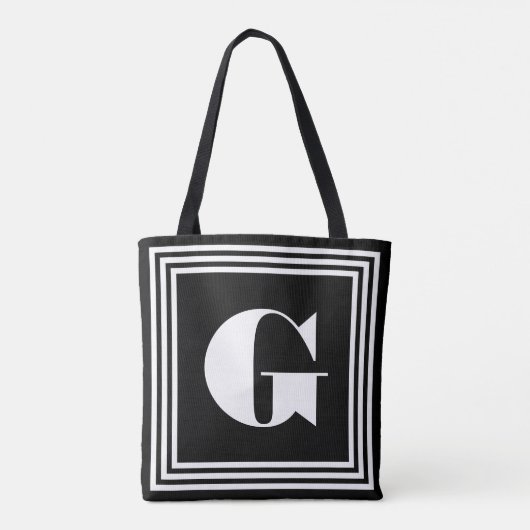 Vet 3 Lijst monogram | Zwart-wit Tote Bag (Achterkant)