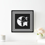 Vet 3 Lijst monogram | Zwart-wit Vierkante Klok (Huis)