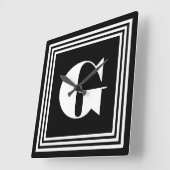 Vet 3 Lijst monogram | Zwart-wit Vierkante Klok (Hoek)