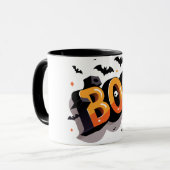 Vet 3D Sinaasappel en zwart BOO Halloween Mok (Voorkant links)