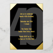 Vet 40e verjaardag Luxe Zwart en Goud Folie Uitnodiging (Voorkant)