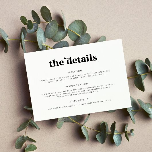 Vet 70s Retro Script Typography Details Wedding Informatiekaartje