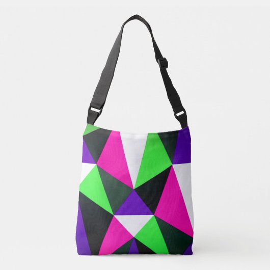 Vet 80s kleurenblok Neon Green Roze Paars Crossbody Tas (Voorkant)