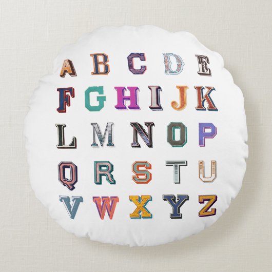  vet A-Z-alfabet Rond Kussen (Voorkant)