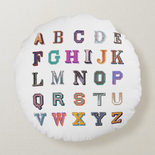  vet A-Z-alfabet Rond Kussen (Achterkant)