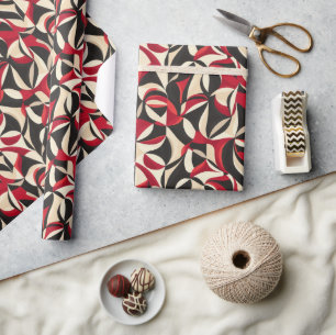 Vet Abstract 2D-patroon met rood, zwart, crème Cadeaupapier