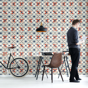 Vet Abstract Blauw Beige Terracotta Marokkaanse Te Behang