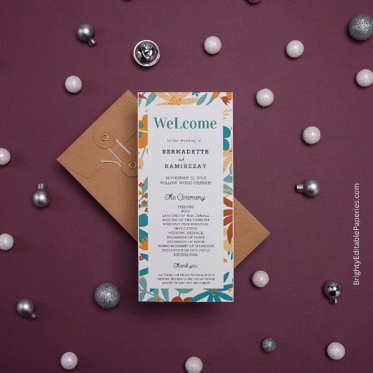 Vet Abstract Bright Wildflower Script Bruiloft Man Programmakaart