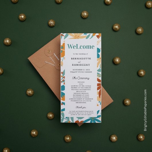 Vet Abstract Bright Wildflower Script Bruiloft Man Programmakaart