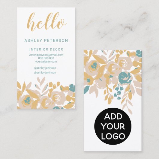 Vet abstract floreel interieurdecor hallo script visitekaartje (Voorkant / Achterkant)