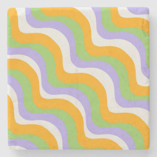 Vet Abstract Groen Sinaasappel Paarse Retro Wavy Stenen Onderzetter