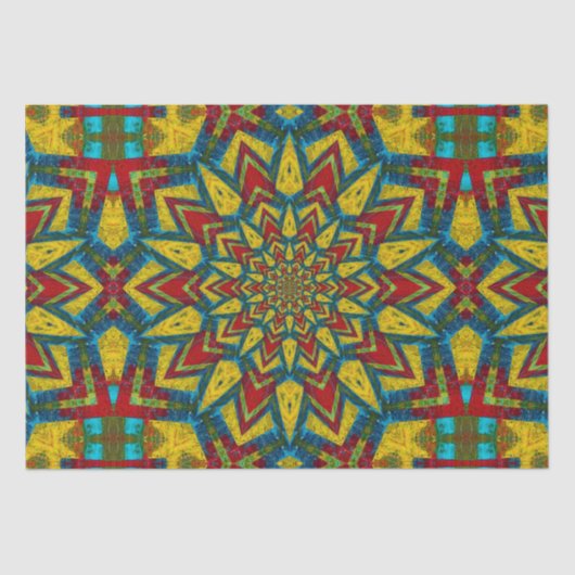 Vet Abstract Hippie Red Yellow Blue Ethnic Tribal Tissuepapier (Voorkant)