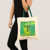 Vet Abstract in groen en geel monogram Initiaal Tote Bag (Voorkant (product))