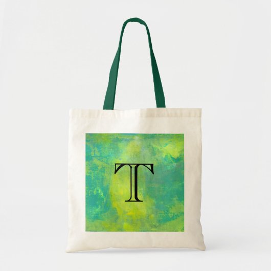 Vet Abstract in groen en geel monogram Initiaal Tote Bag (Voorkant)