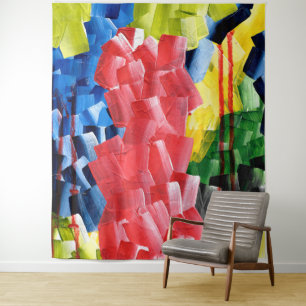 Vet Abstract in rood, blauw, geel en groen Wandkleed
