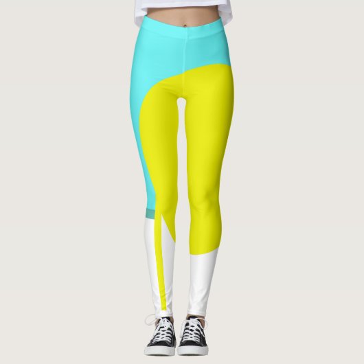 Vet Abstract Kunstcirkel Turquoise Green Yellow Leggings (Voorkant)