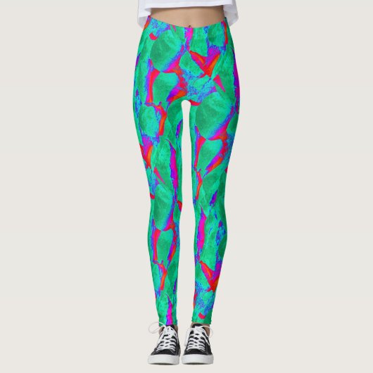 Vet abstract ontwerp rood groen leggings (Voorkant)