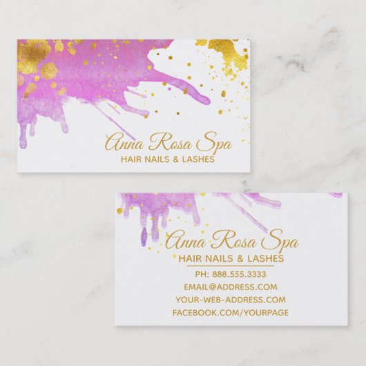 *~*Vet Abstract Roze Glam Waterverf Goud Luxe Visitekaartje (Voorkant / Achterkant)