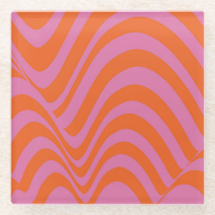 Vet Abstract Sinaasappel Roze Wavy Stripe Retro Sp Glazen Onderzetter