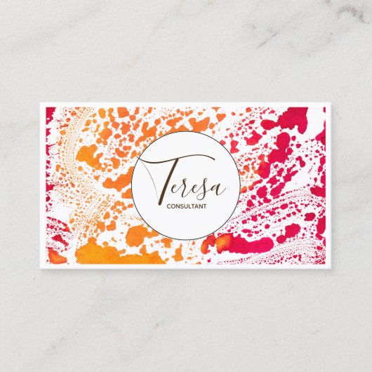 Vet Abstract Waterverf Cirkel rood/Oranje ID565 Visitekaartje (Voorkant)