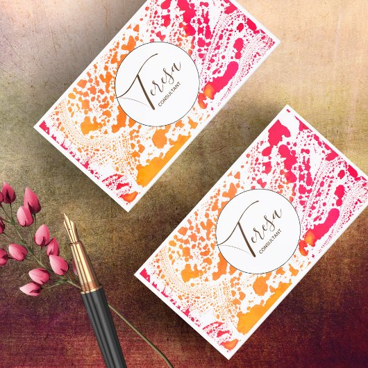 Vet Abstract Waterverf Cirkel rood/Oranje ID565 Visitekaartje