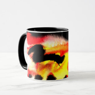 Vet Abstract Zwart Rood Geel Stromende Kleuren Mok