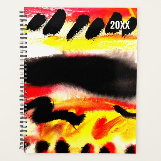 Vet Abstract Zwart Rood Geel Stromende Kleuren Planner (Voorkant)