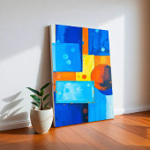 Vet Abstracte muurkunst in blauw, Sinaasappel en g Canvas Afdruk
