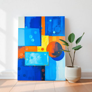 Vet Abstracte muurkunst in blauw, Sinaasappel en g Canvas Afdruk