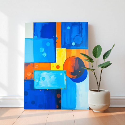 Vet Abstracte muurkunst in blauw, Sinaasappel en g Canvas Afdruk