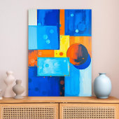 Vet Abstracte muurkunst in blauw, Sinaasappel en g Canvas Afdruk