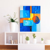 Vet Abstracte muurkunst in blauw, Sinaasappel en g Canvas Afdruk