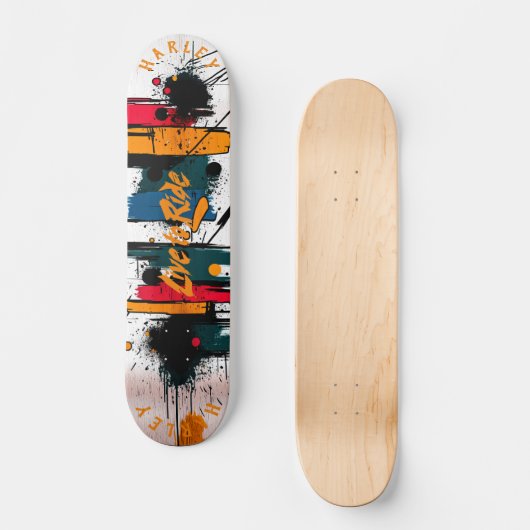 Vet Abstracte penseelstreek - Live to Ride-ontwerp Persoonlijk Skateboard (Voorkant)