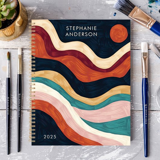 Vet Abstracte penseelstreekgolven Sun Aangepaste n Planner