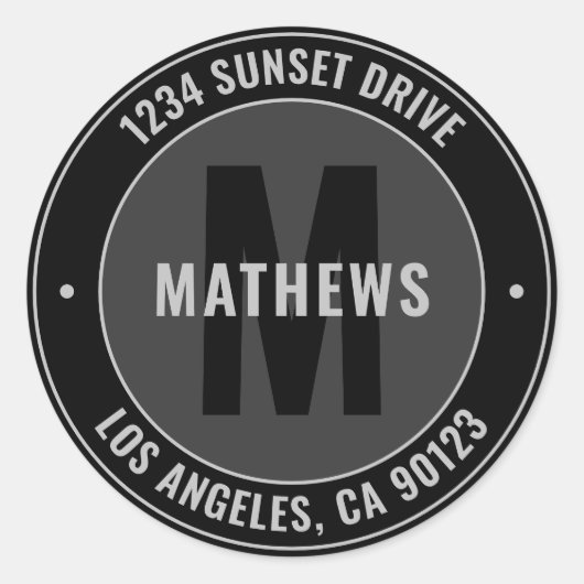 Vet adres, slogan of andere tekst | Zwart-grijs Ronde Sticker (Voorkant)