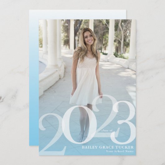 Vet AFSTUDEERDER 2023 Bekleding Licht Blauw Afstud Aankondiging (Voorkant / Achterkant)