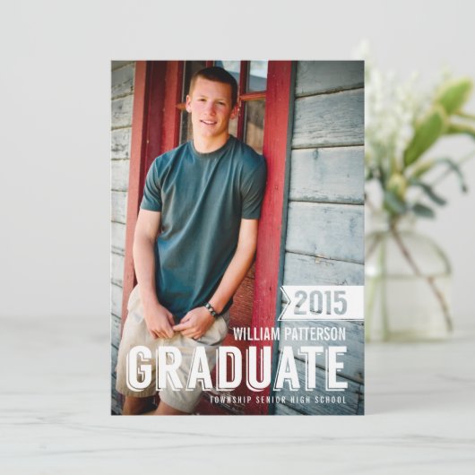 Vet Afstudeerder Guy Foto Afstuderen Party Uitnodi Kaart (Staand voorkant)