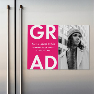 Vet Afstudeerder Hot Pink Foto Afstuderen Magnetische Uitnodiging