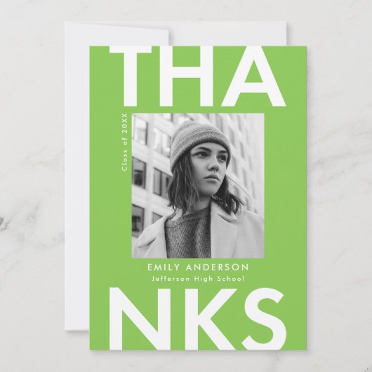 Vet Afstudeerder Lime Green Foto Afstuderen Bedankkaart (Voorkant)